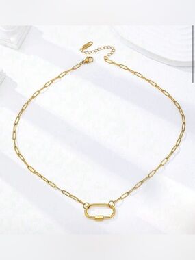 Gold Paperclip Chain Necklace with Oval Accent - Women Jewelry